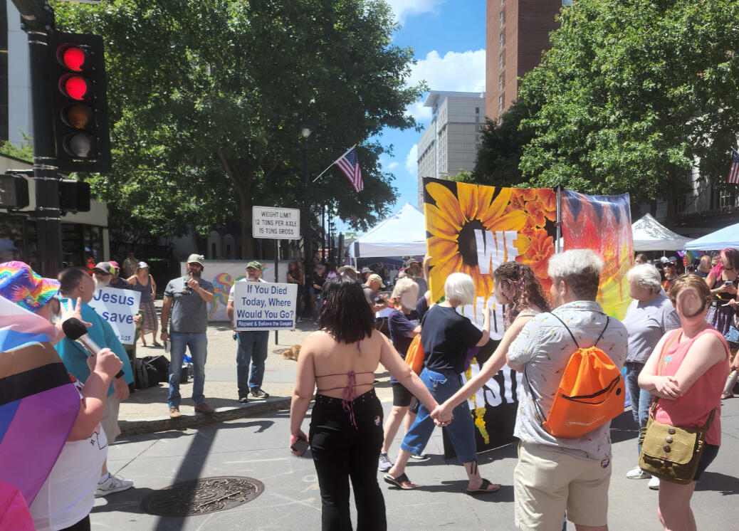 View of the sorts of signs we were blocking